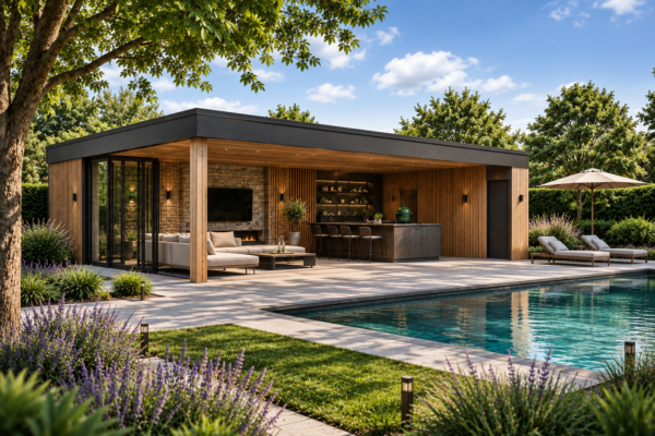 Luxe modern poolhouse met terras, buitenkeuken en zwembad in Maartensdijk